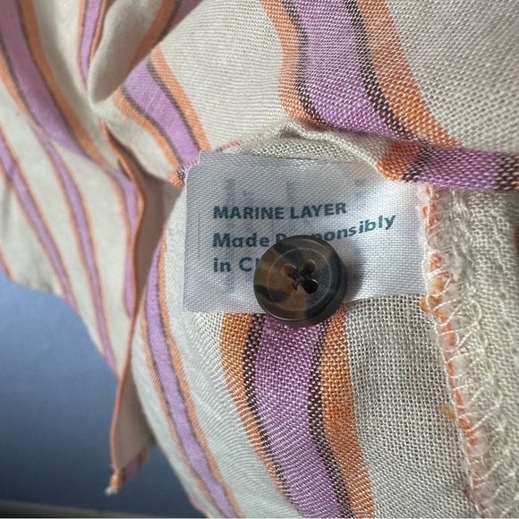 Marine Layer Women’s Dana Stripe Linen Blend Button Up Shirt Medium - Picture 3 of 6